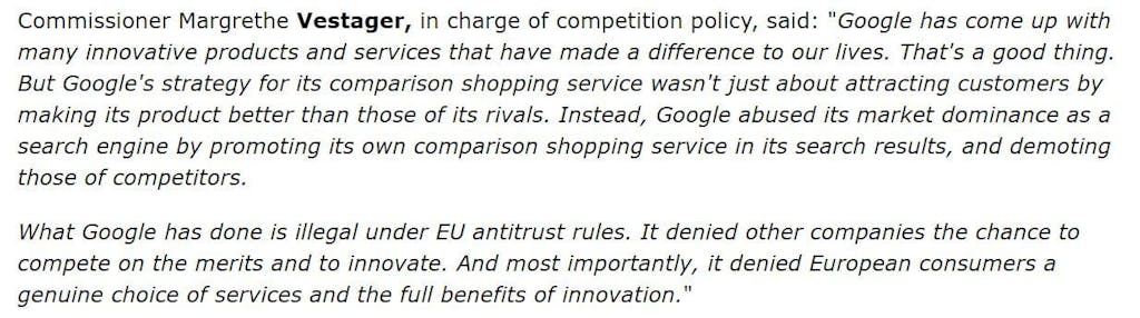 EU Statement about Google Shopping Ads