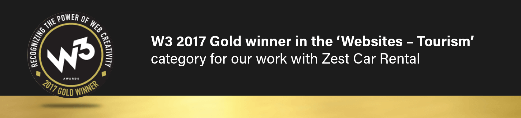 W3 Gold winner in the websites - tourism category for Zest Car Rental